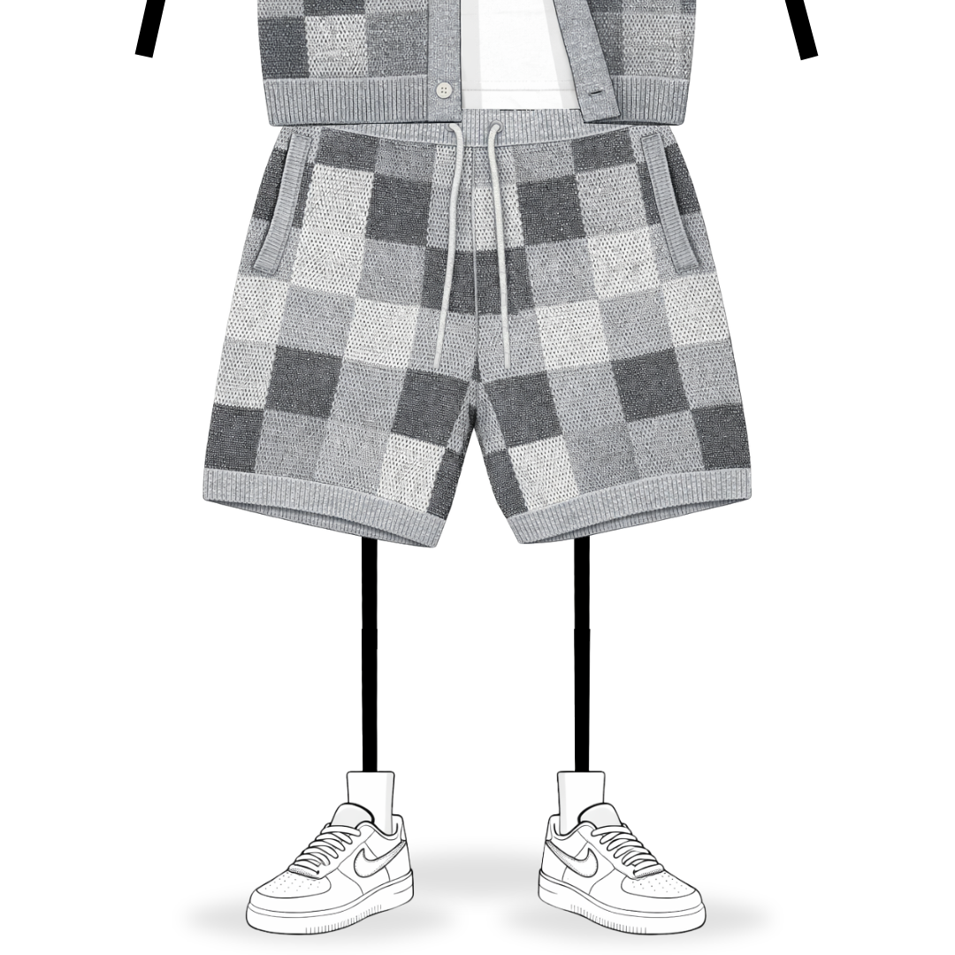 No Sauce Grey Crochet Knit Checkered Shorts | Summer Knit Shorts