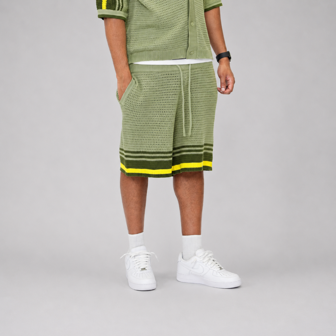 the crochet-knit striped shirt - brasilia green no sauce