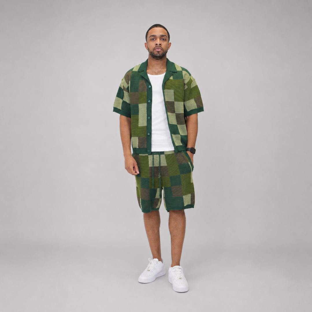 the crochet-knit checkered shirt - camo no sauce