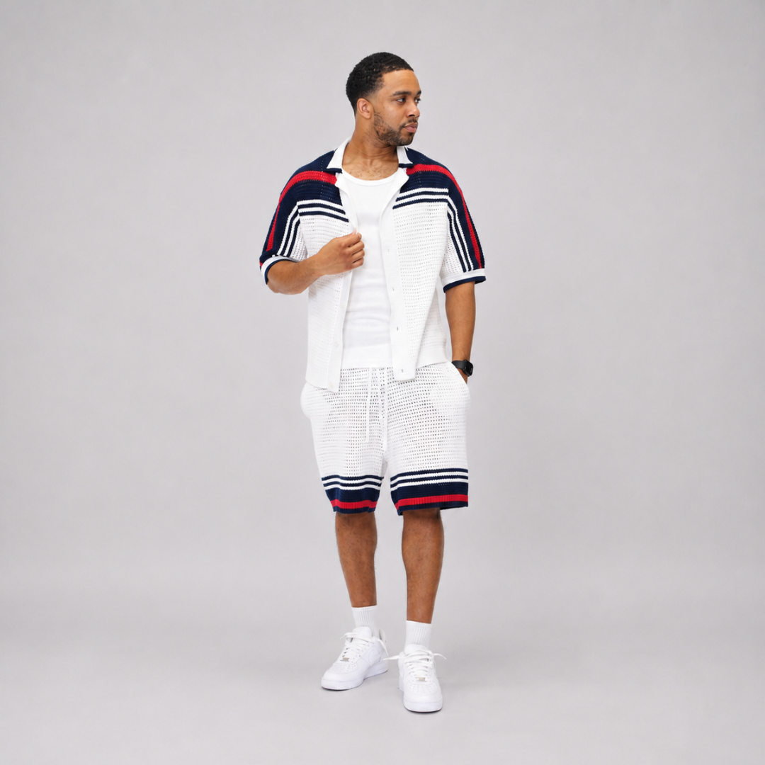 the crochet-knit striped shirt - français white no sauce