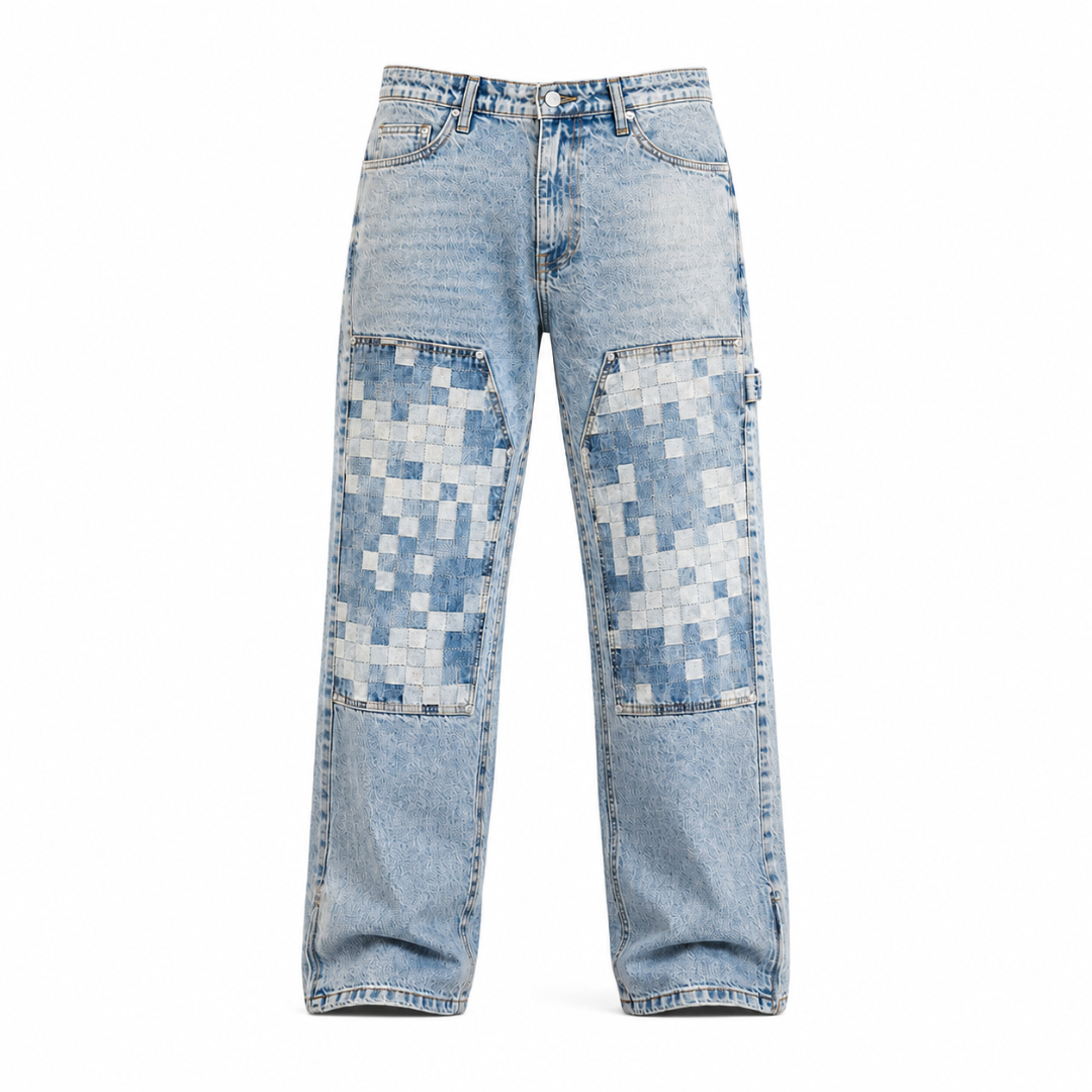 the checkered straight leg carpenta’ jeans - light blue No Sauce