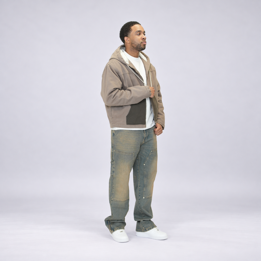 the hooded denim jacket - washed brown No Sauce