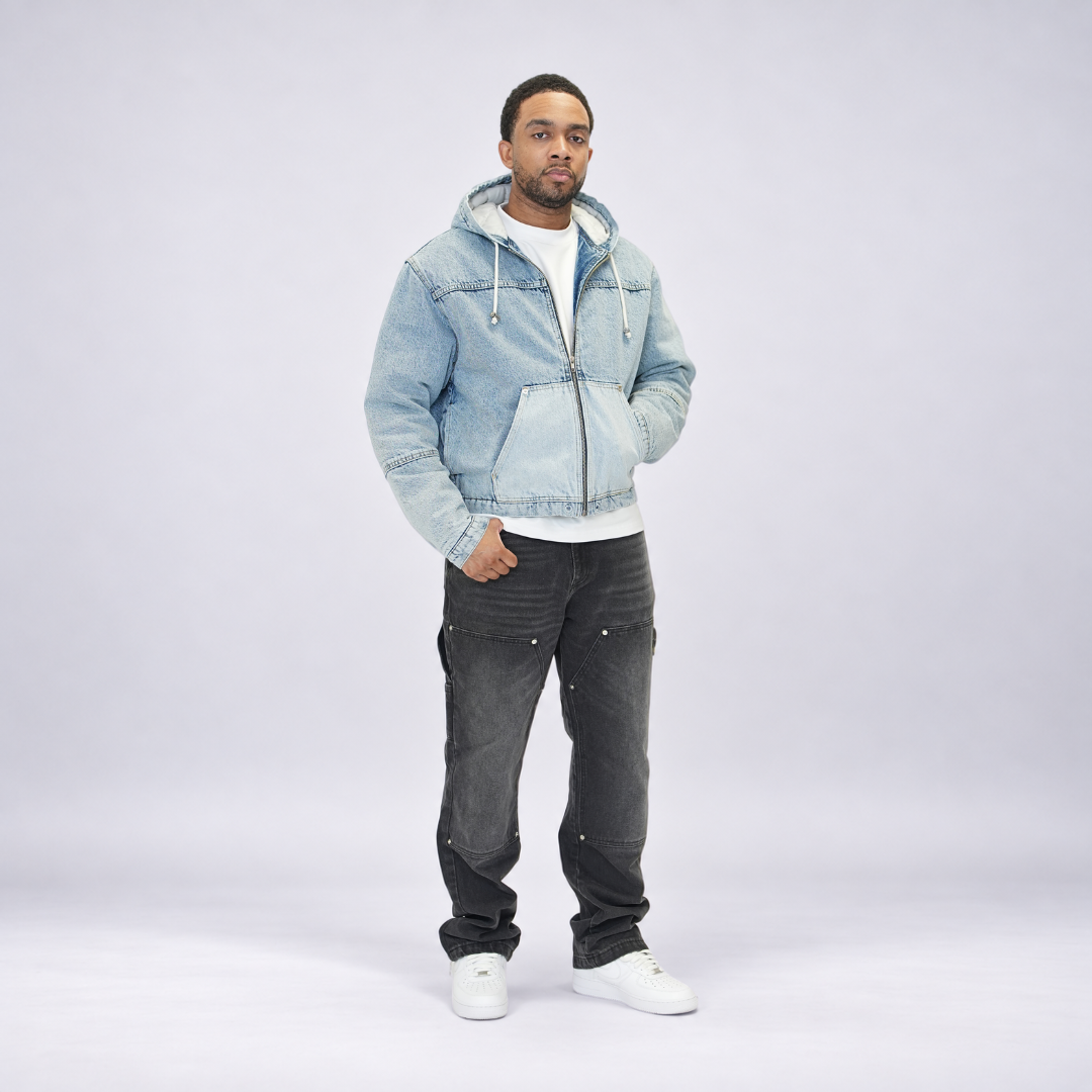 the hooded denim jacket - light blue No Sauce