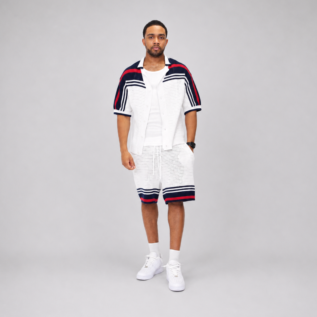 the crochet-knit striped shirt - français white no sauce