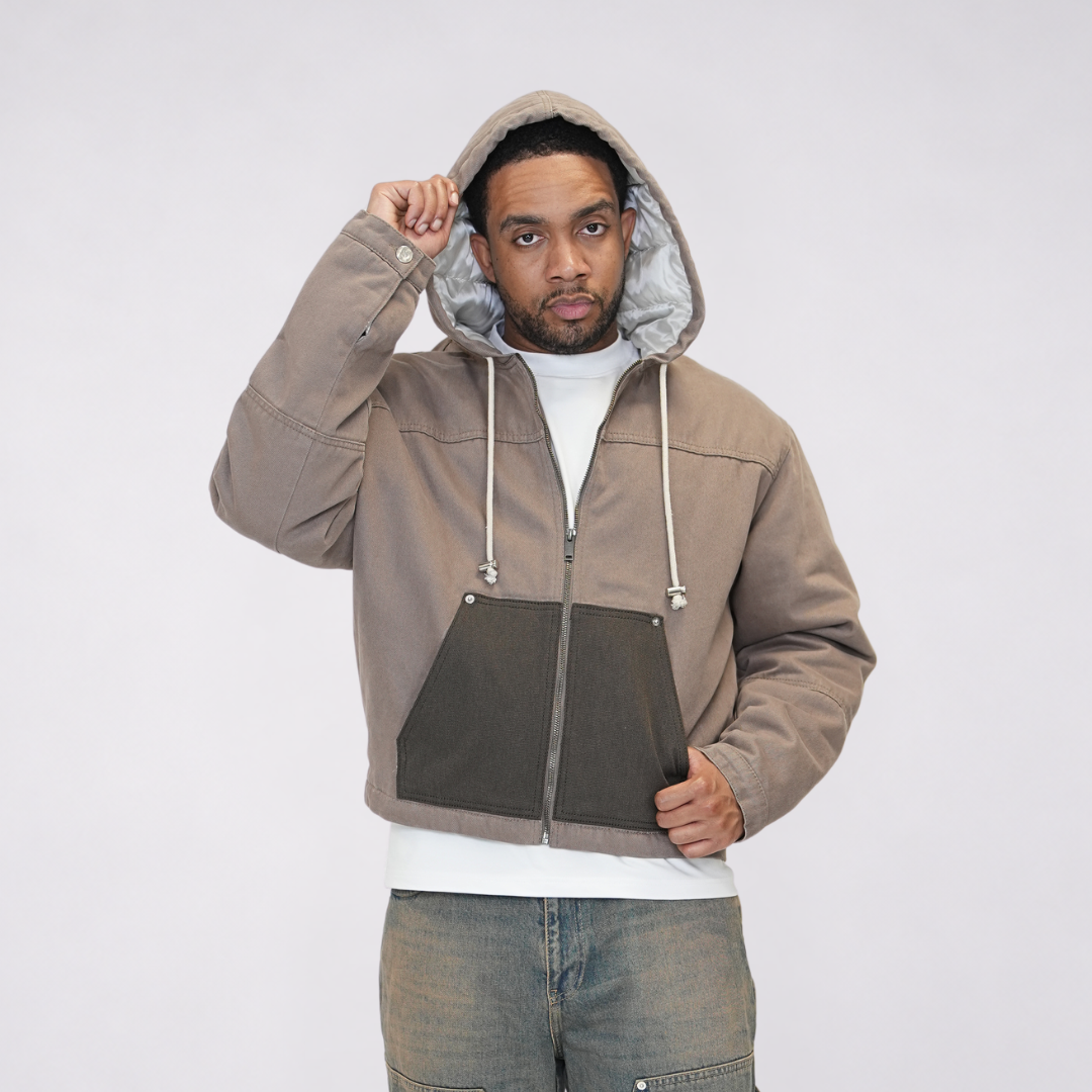 the hooded denim jacket - washed brown No Sauce