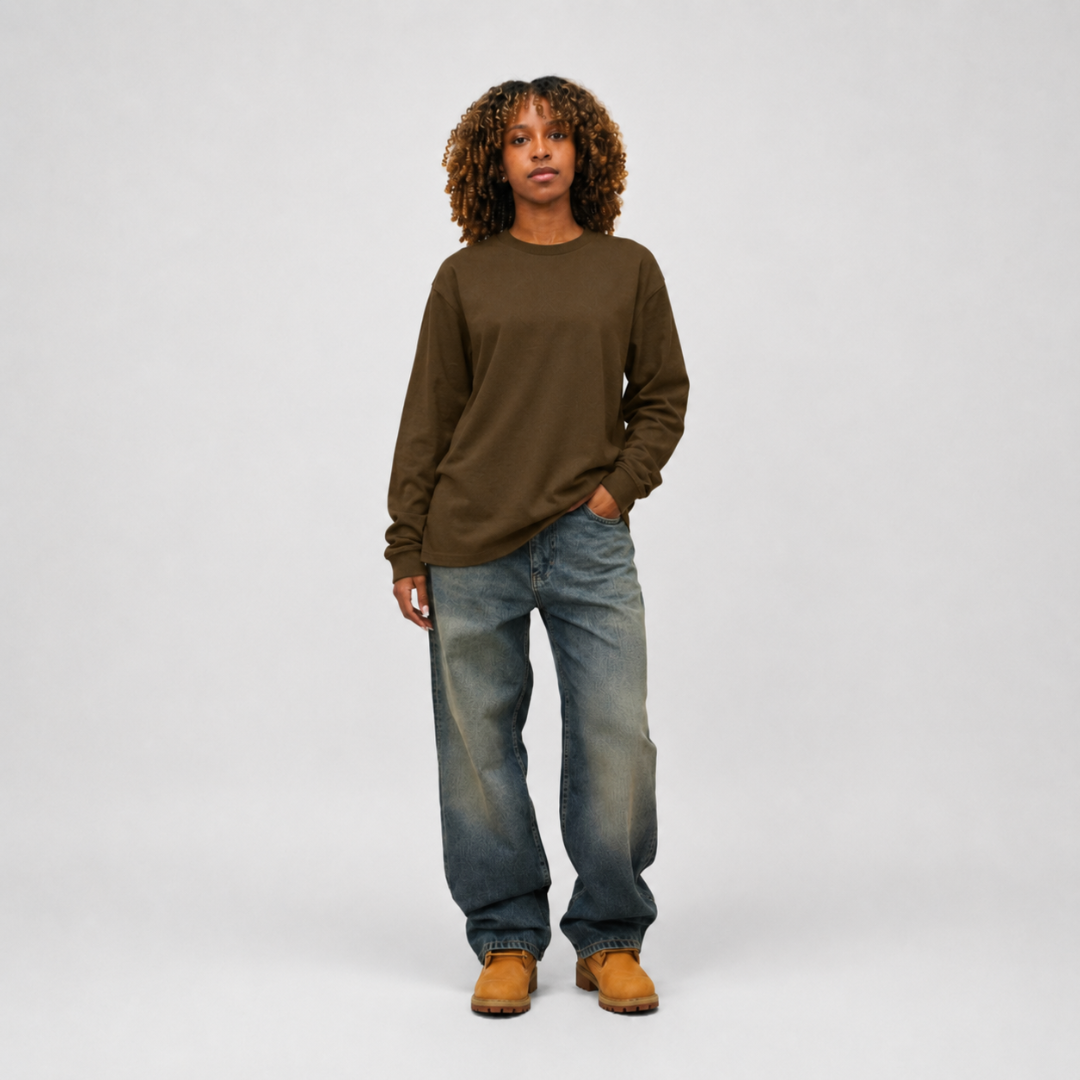 the perfect long sleeve tee - brown no sauce