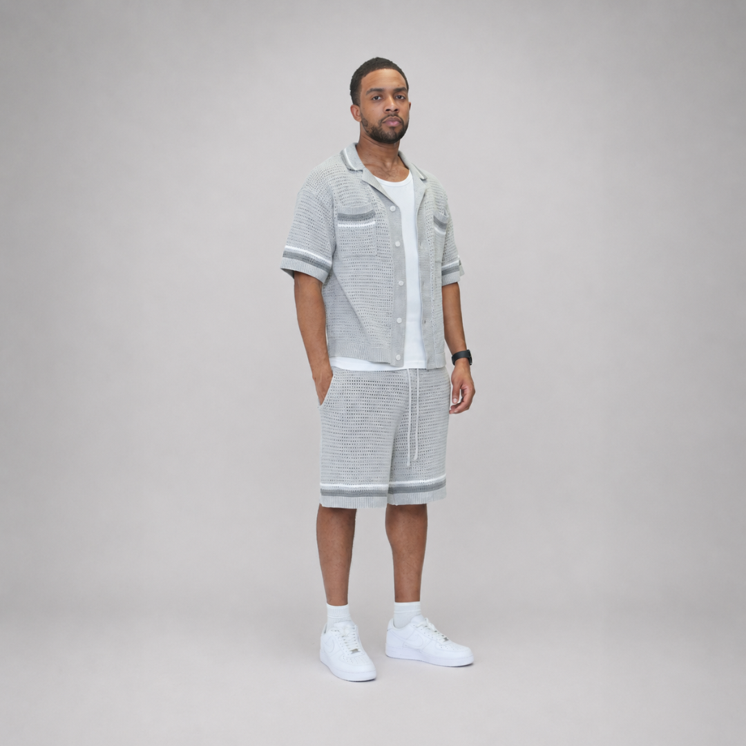 the crochet-knit striped shirt - grey no sauce
