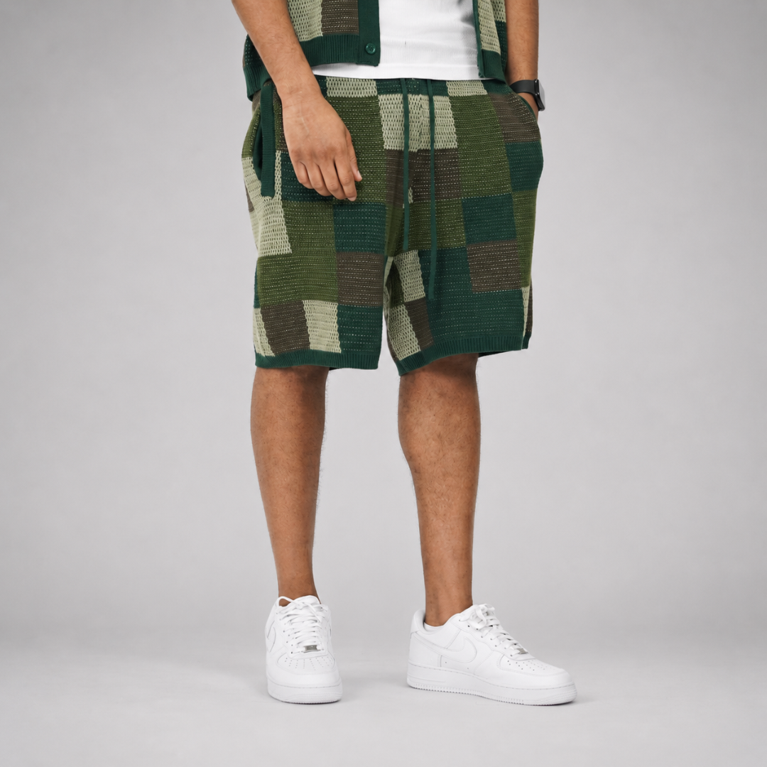 the crochet-knit checkered shirt - camo no sauce