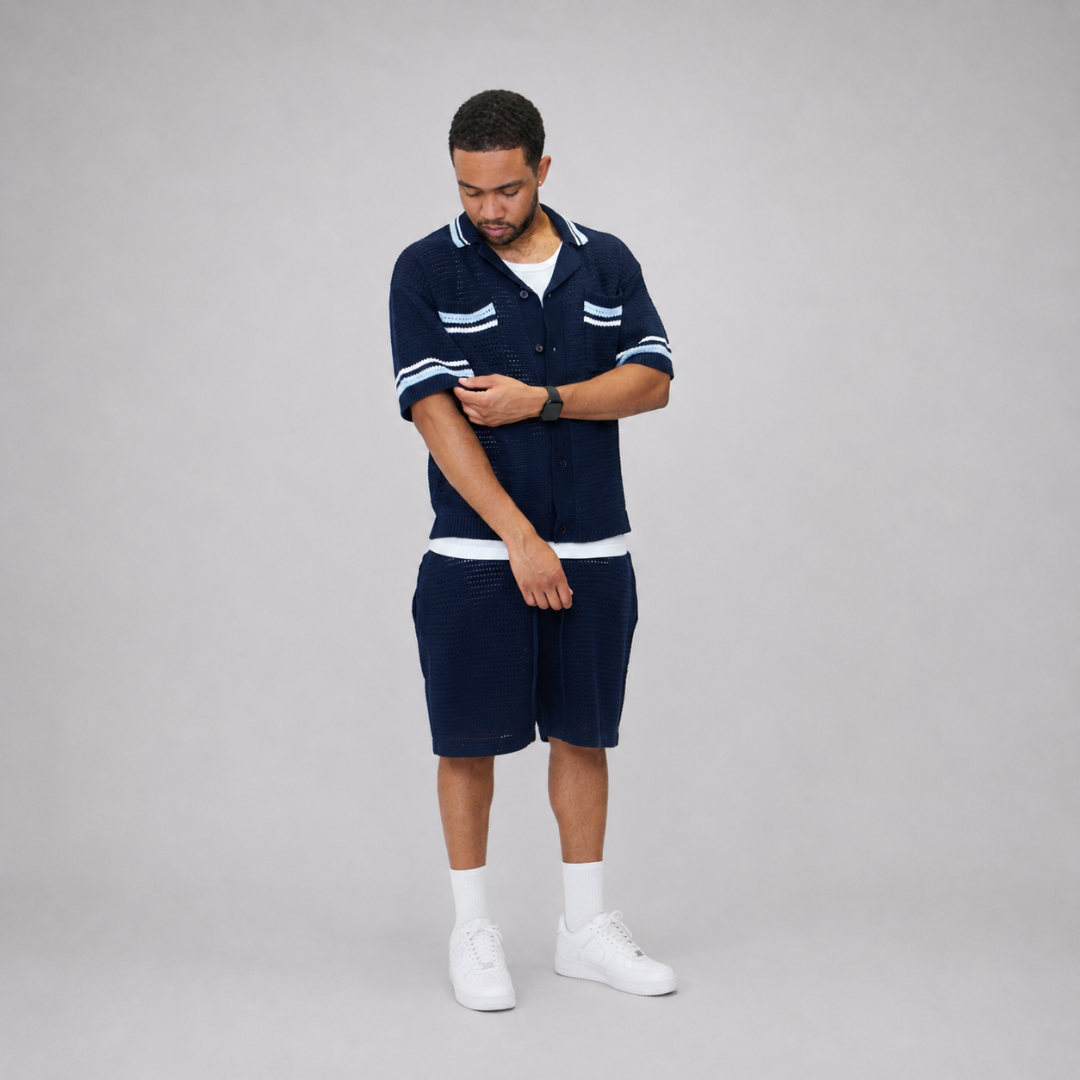 the crochet-knit striped shirt - navy No Sauce