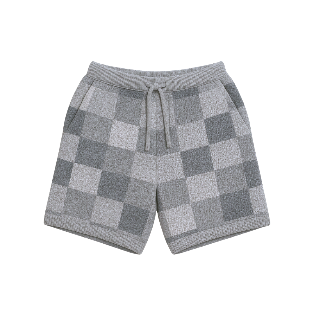 the crochet-knit checkered shorts - grey