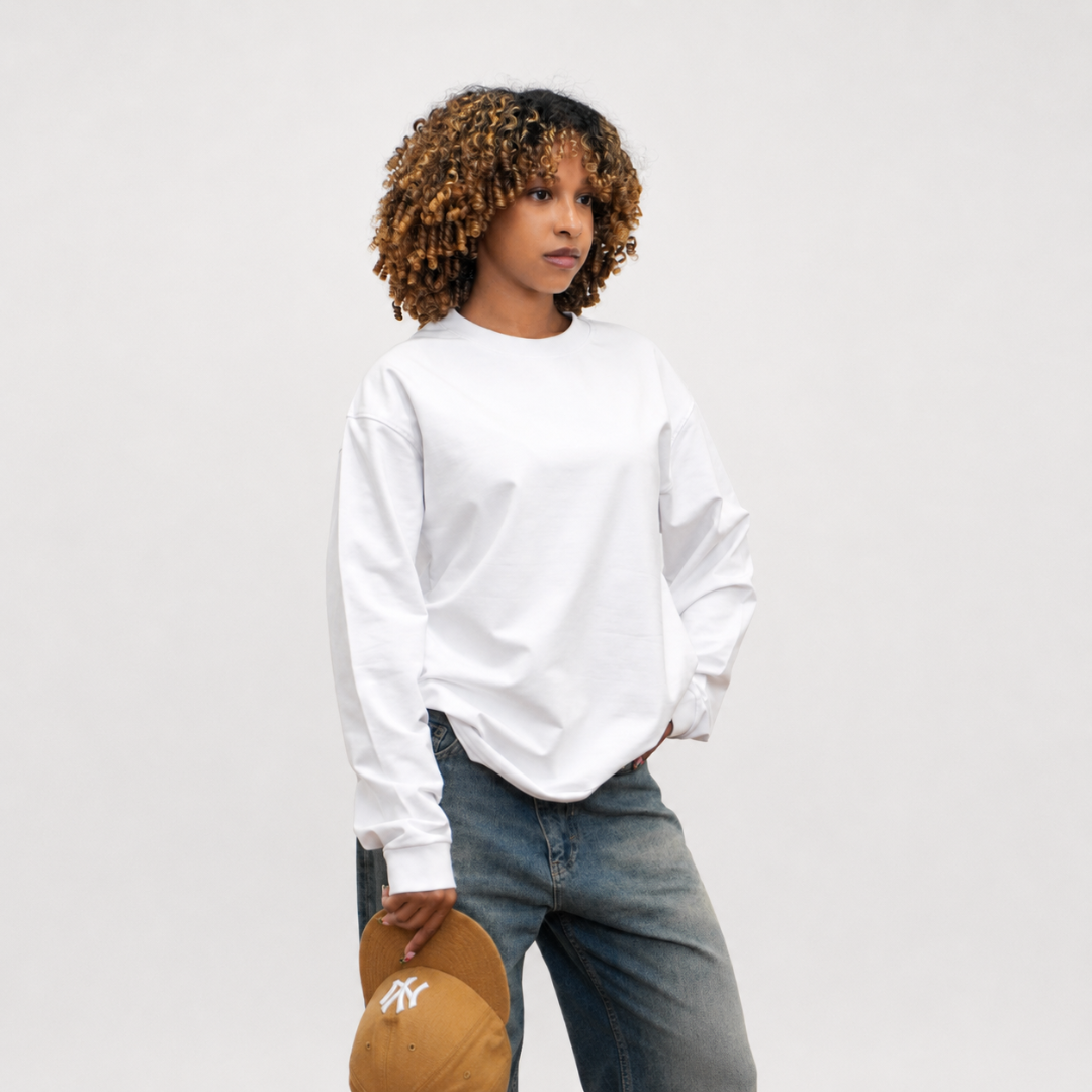 the perfect long sleeve tee - white no sauce