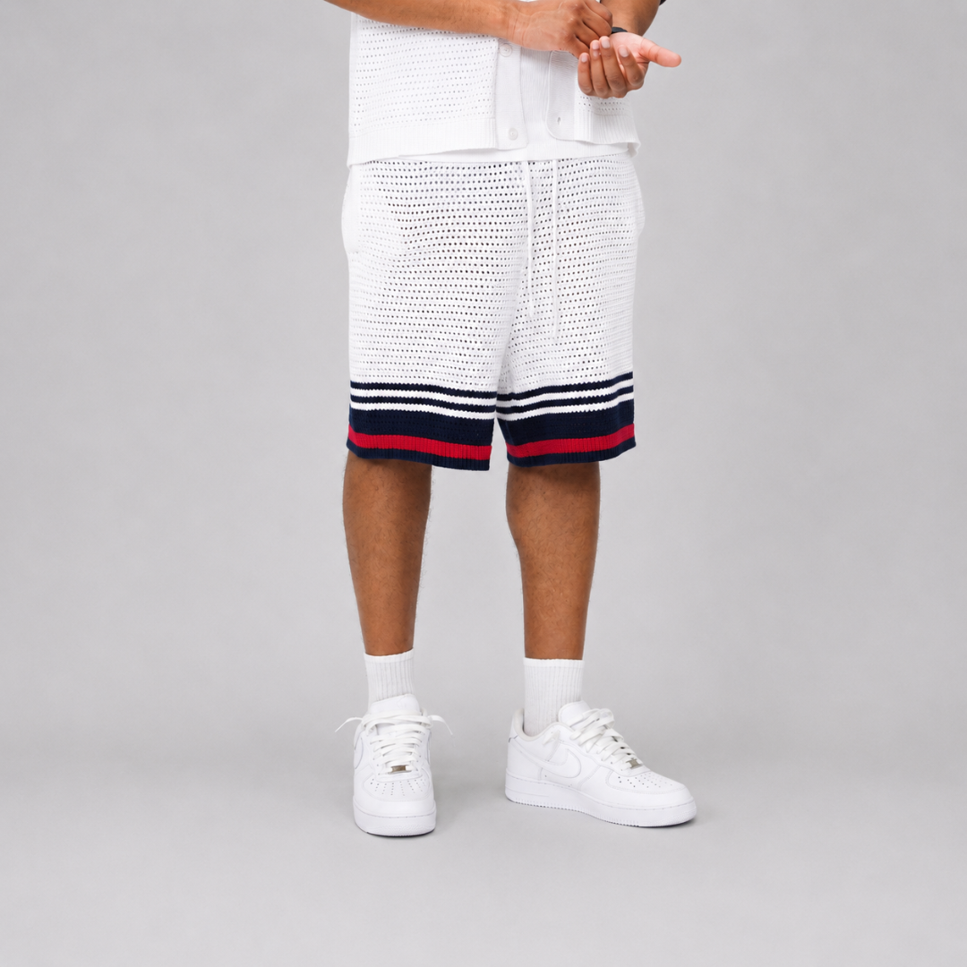the crochet-knit striped shirt - français white no sauce