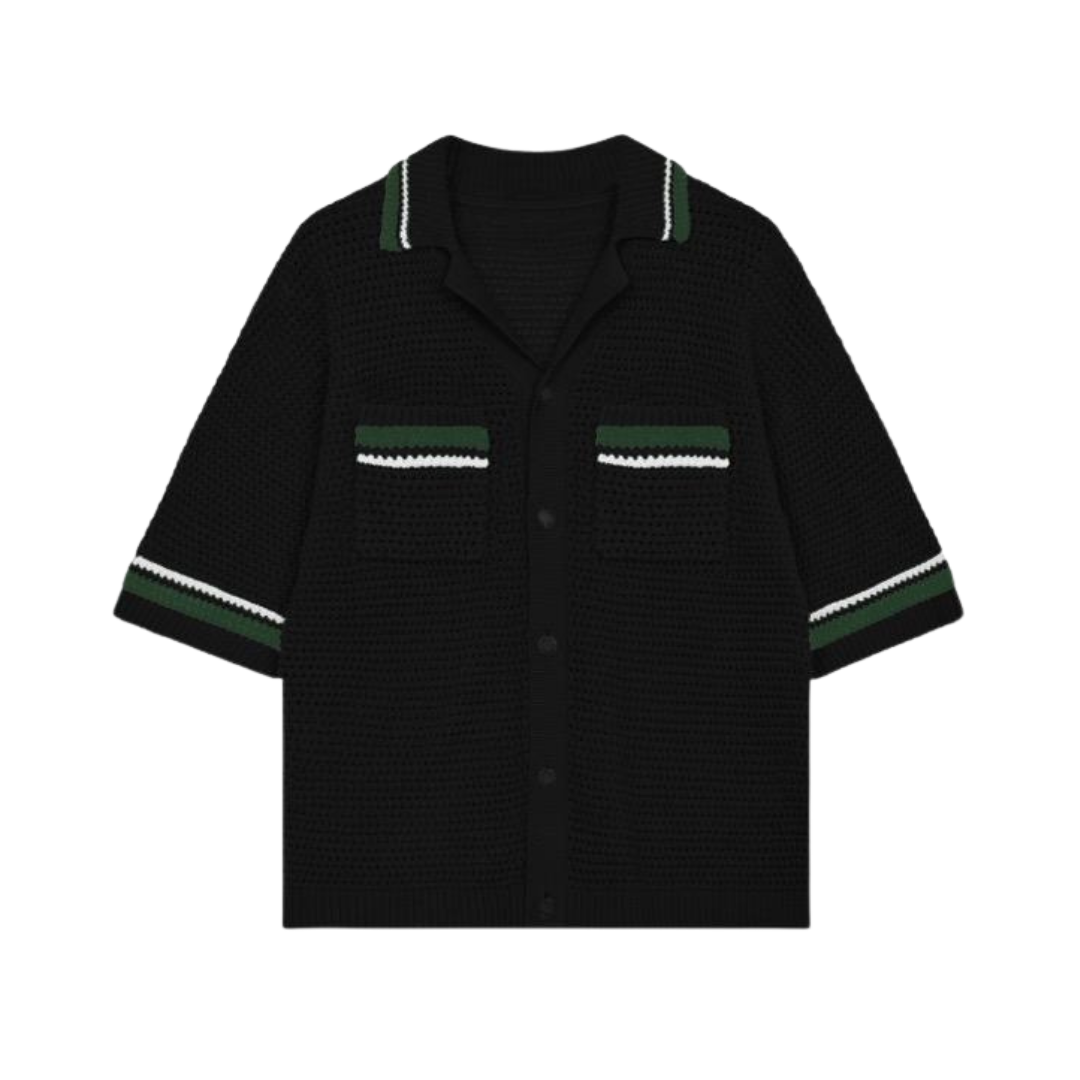 the crochet-knit stripe Shirt - black no sauce