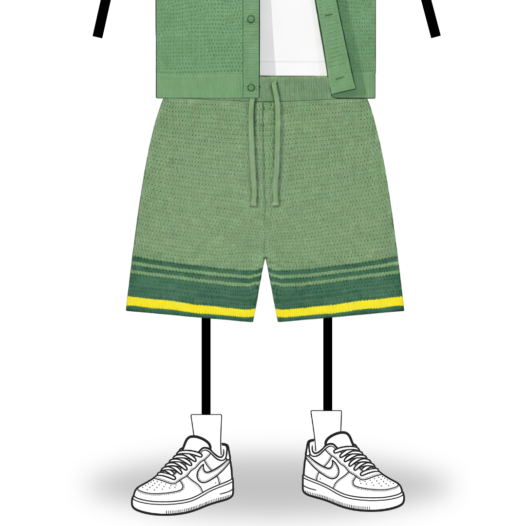 the crochet-knit stripe shorts - brasillia green no sauce