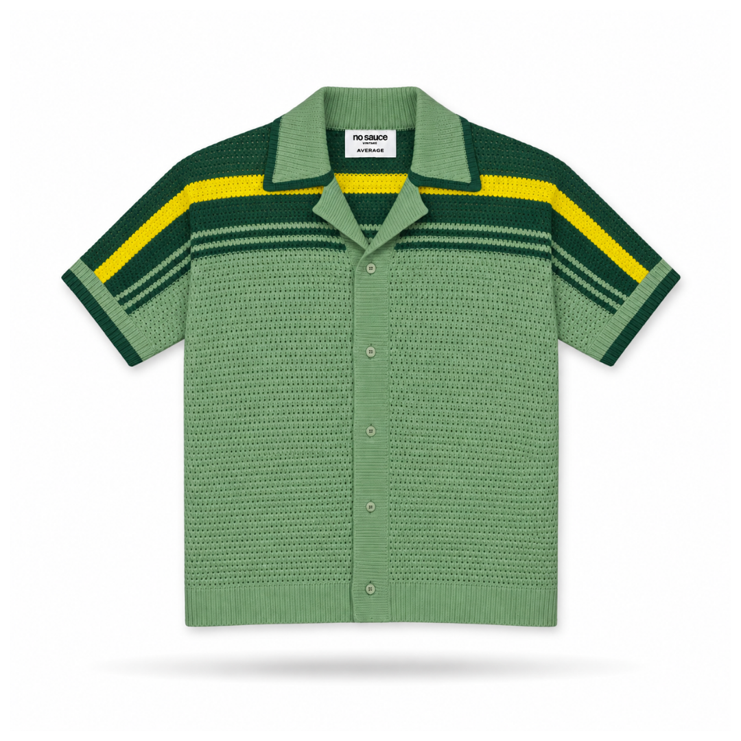 the crochet-knit striped shirt - brasilia green no sauce