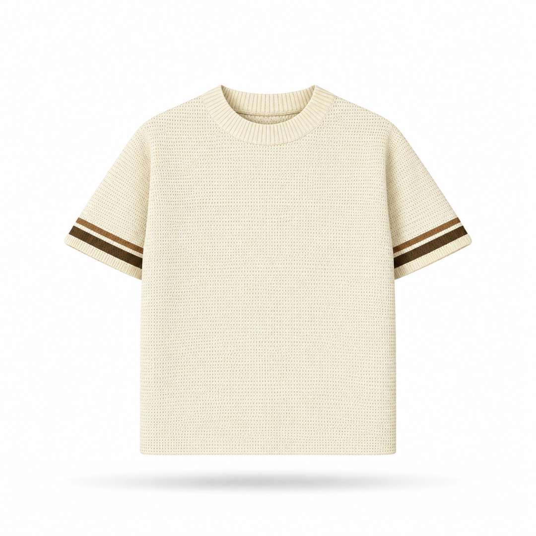 the crochet-knit striped tee - crème no sauce