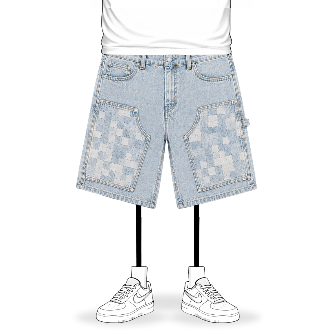 the checkered denim carpenta' shorts - light blue No Sauce
