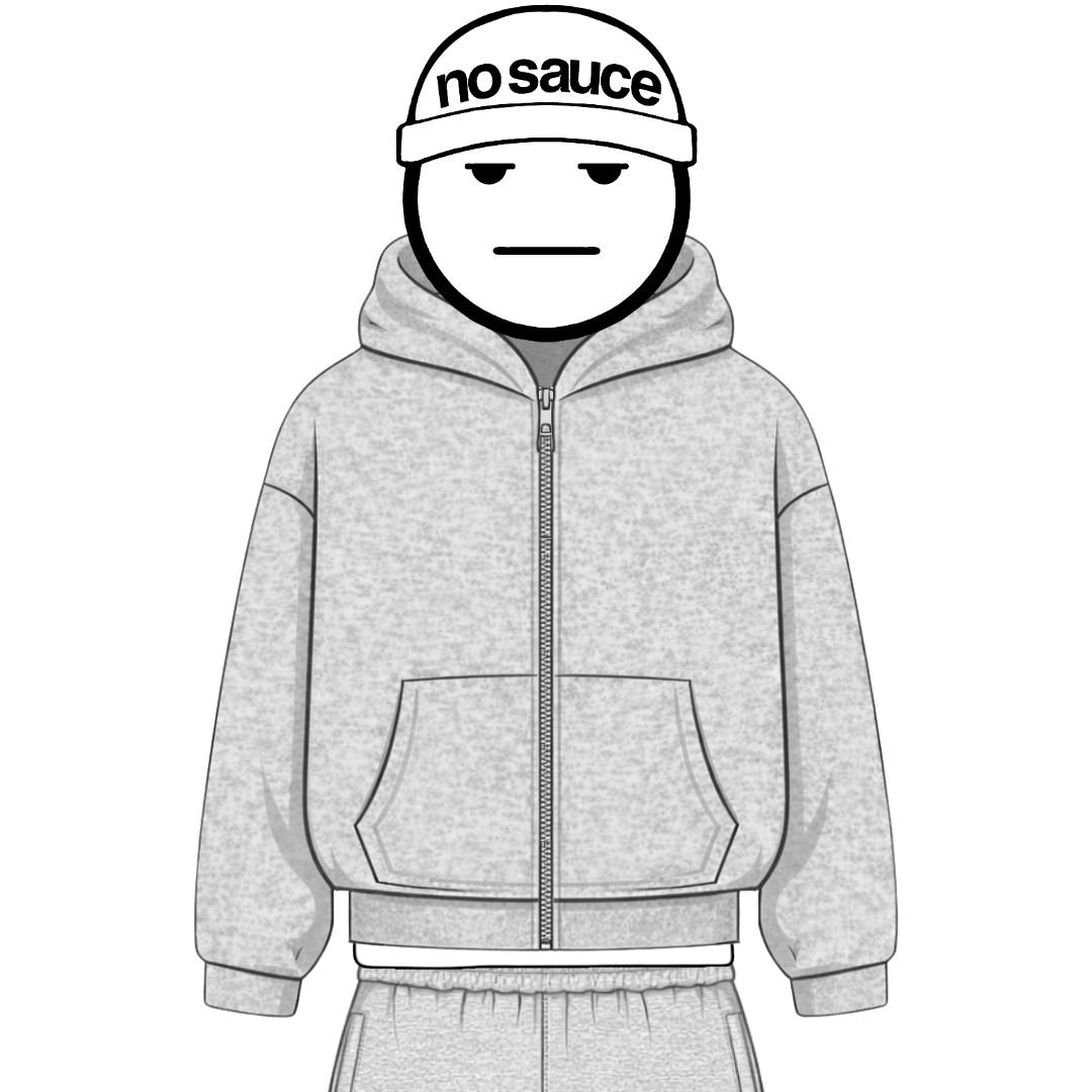 No Sauce Grey Zip Hoodie | Luxury Blanks