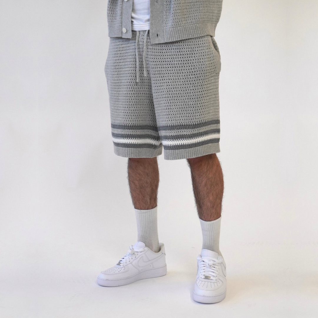 the crochet-knit stripe Shirt - grey