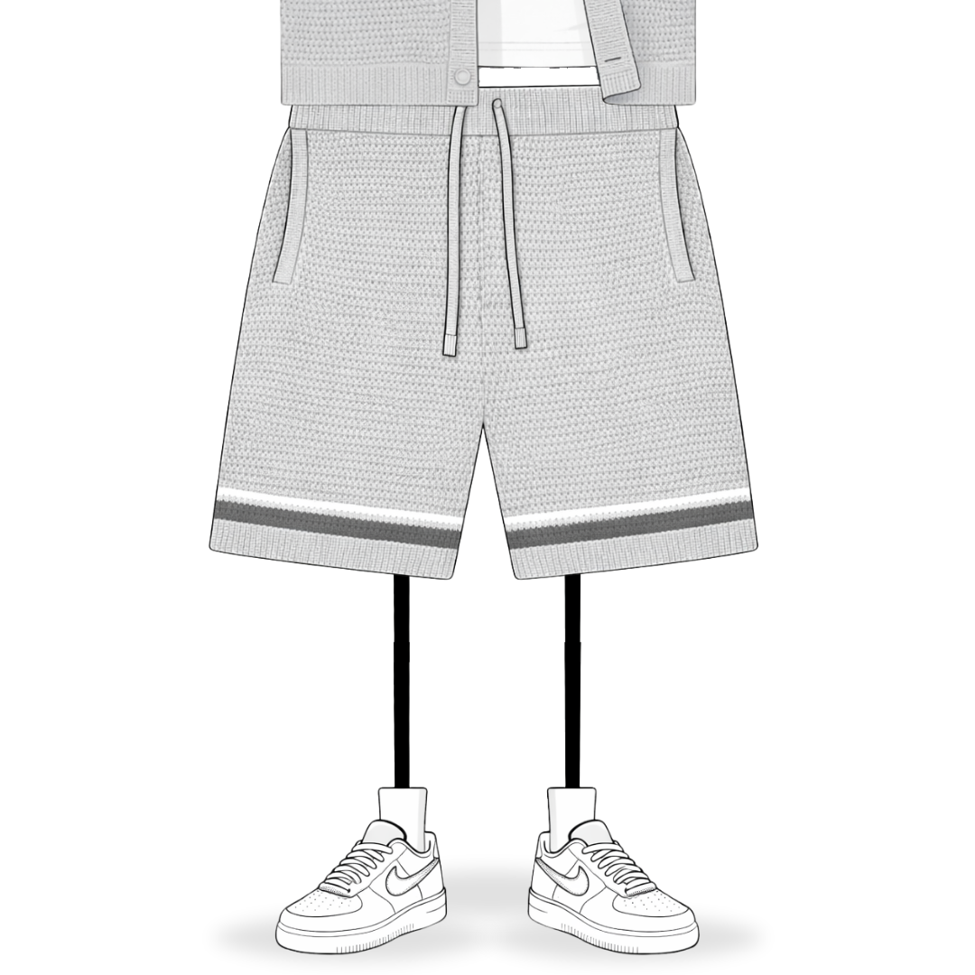 No Sauce Grey Crochet Knit Striped Shorts | Summer Knitwear