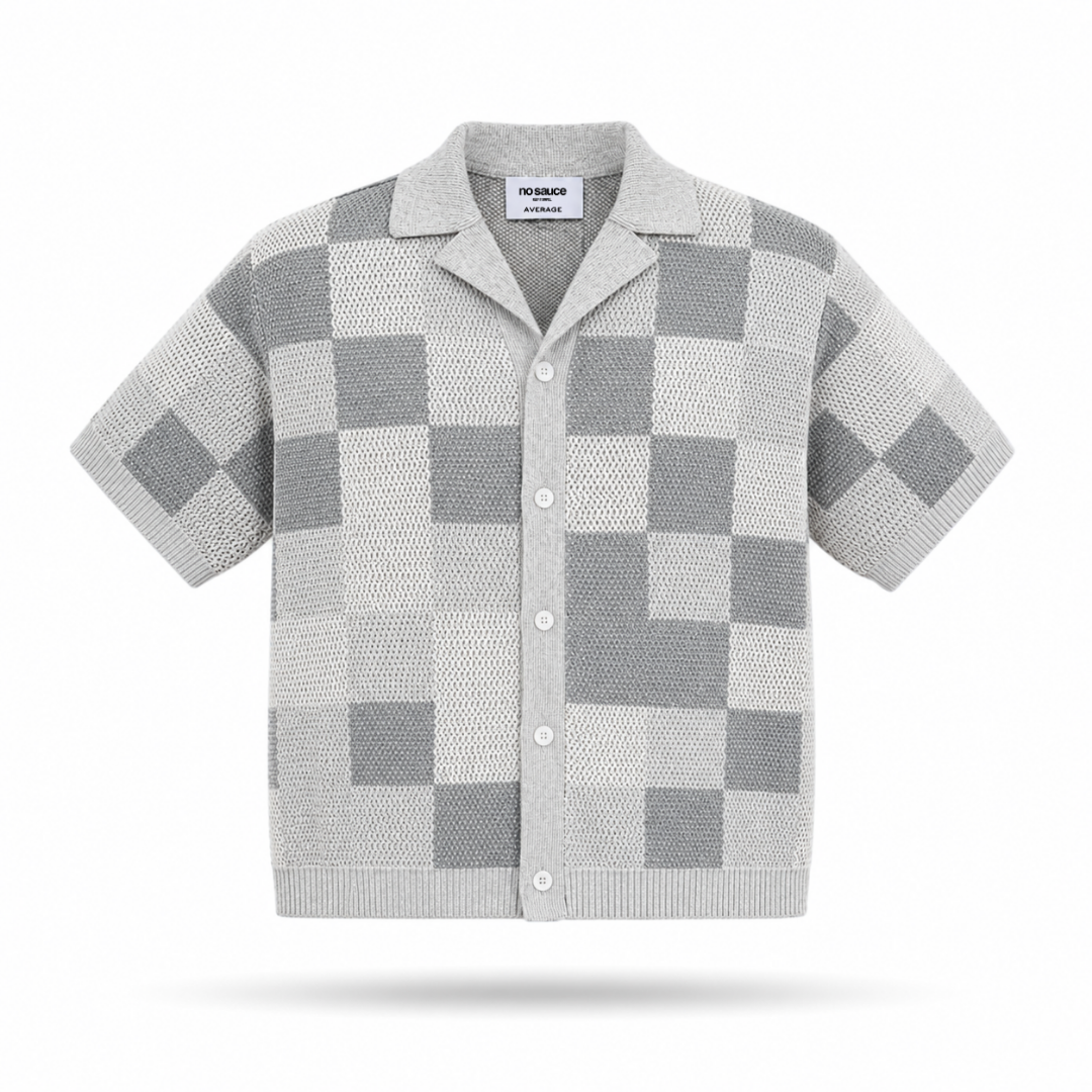the crochet-knit checkered shirt - grey no sauce