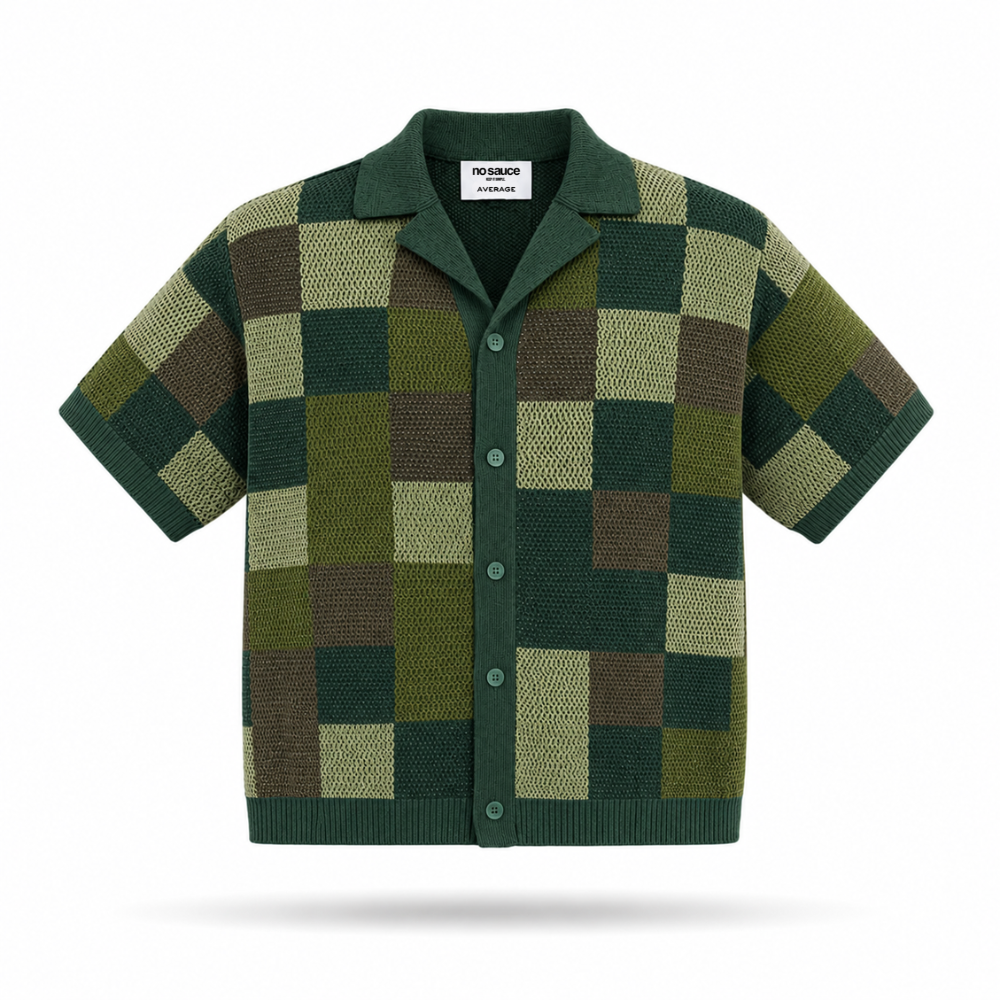 the crochet-knit checkered shirt - camo no sauce