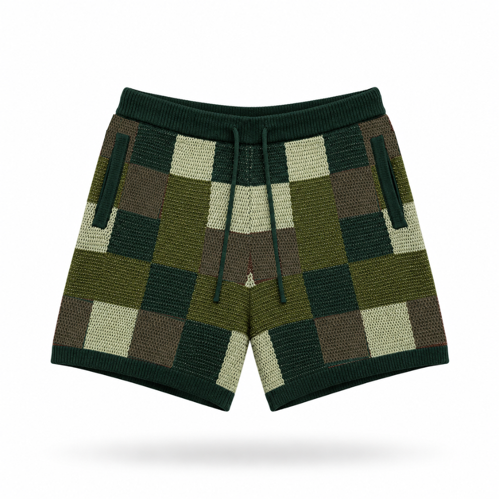 the crochet-knit checkered shorts - camo no sauce