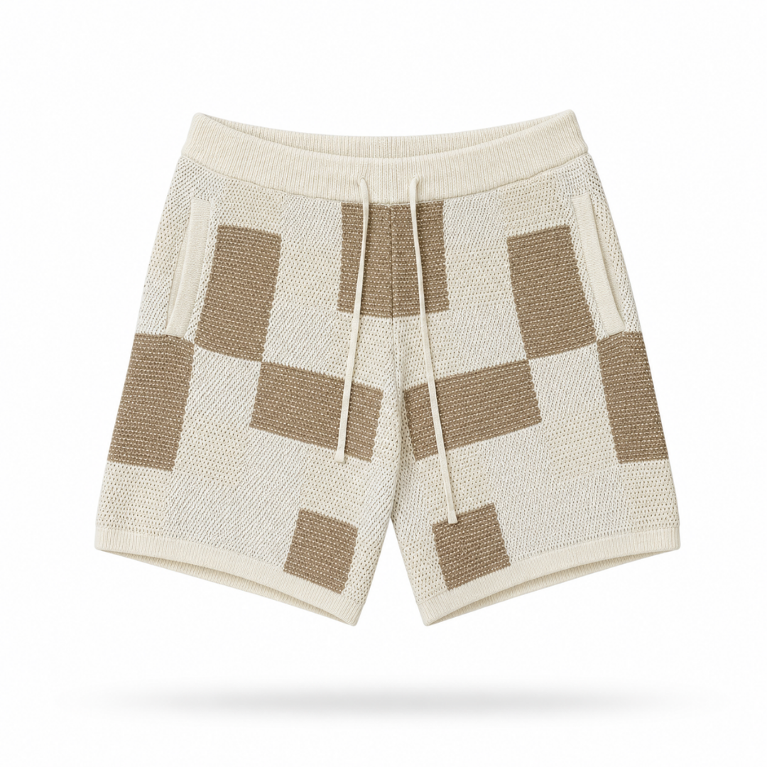 the crochet-knit checkered shorts - crème no sauce