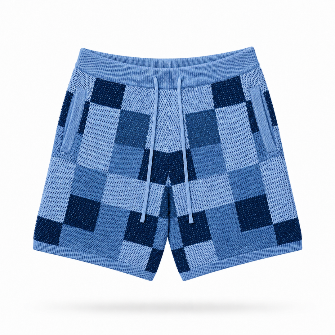 the crochet-knit checkered shorts - blue No Sauce