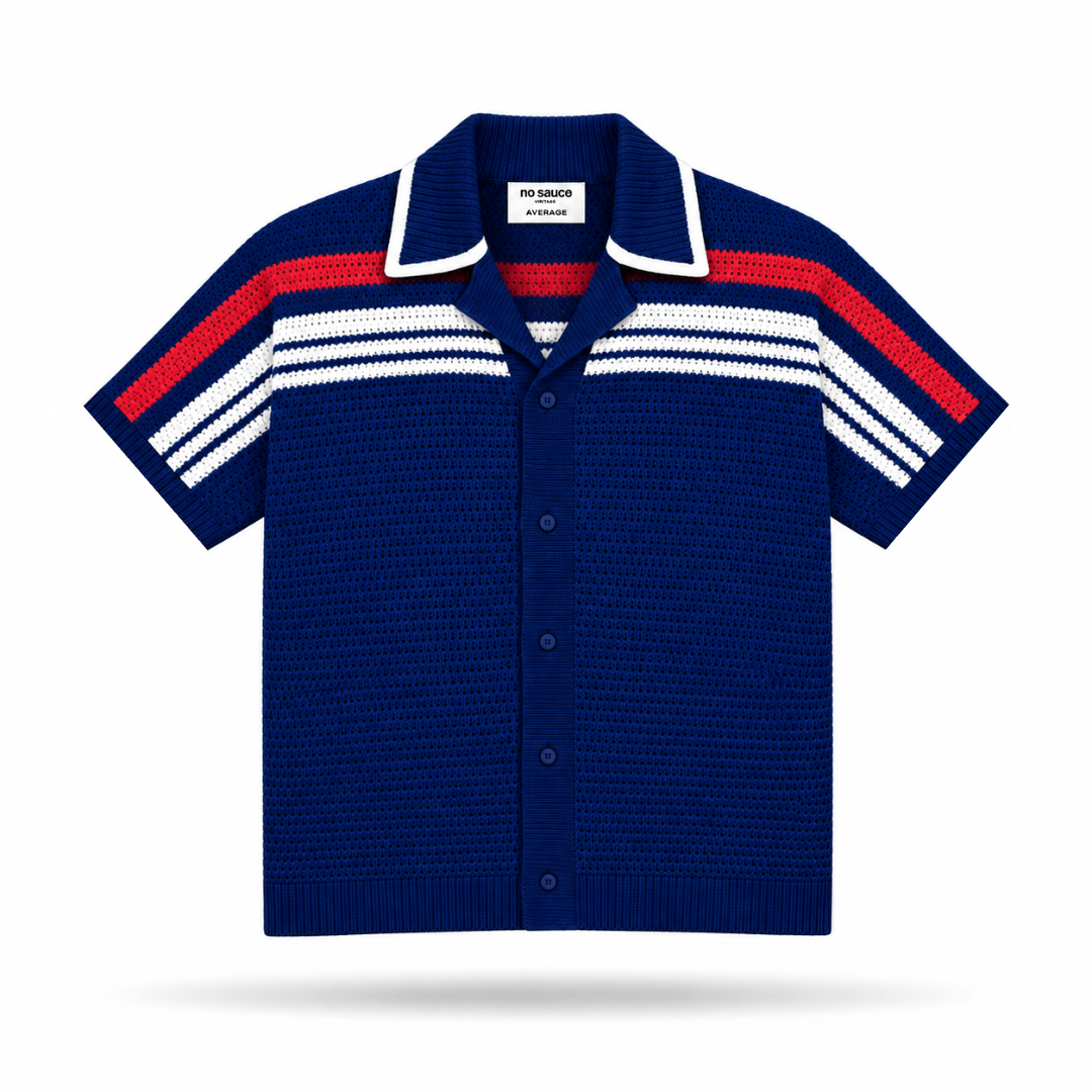 the crochet-knit striped shirt - français navy no sauce