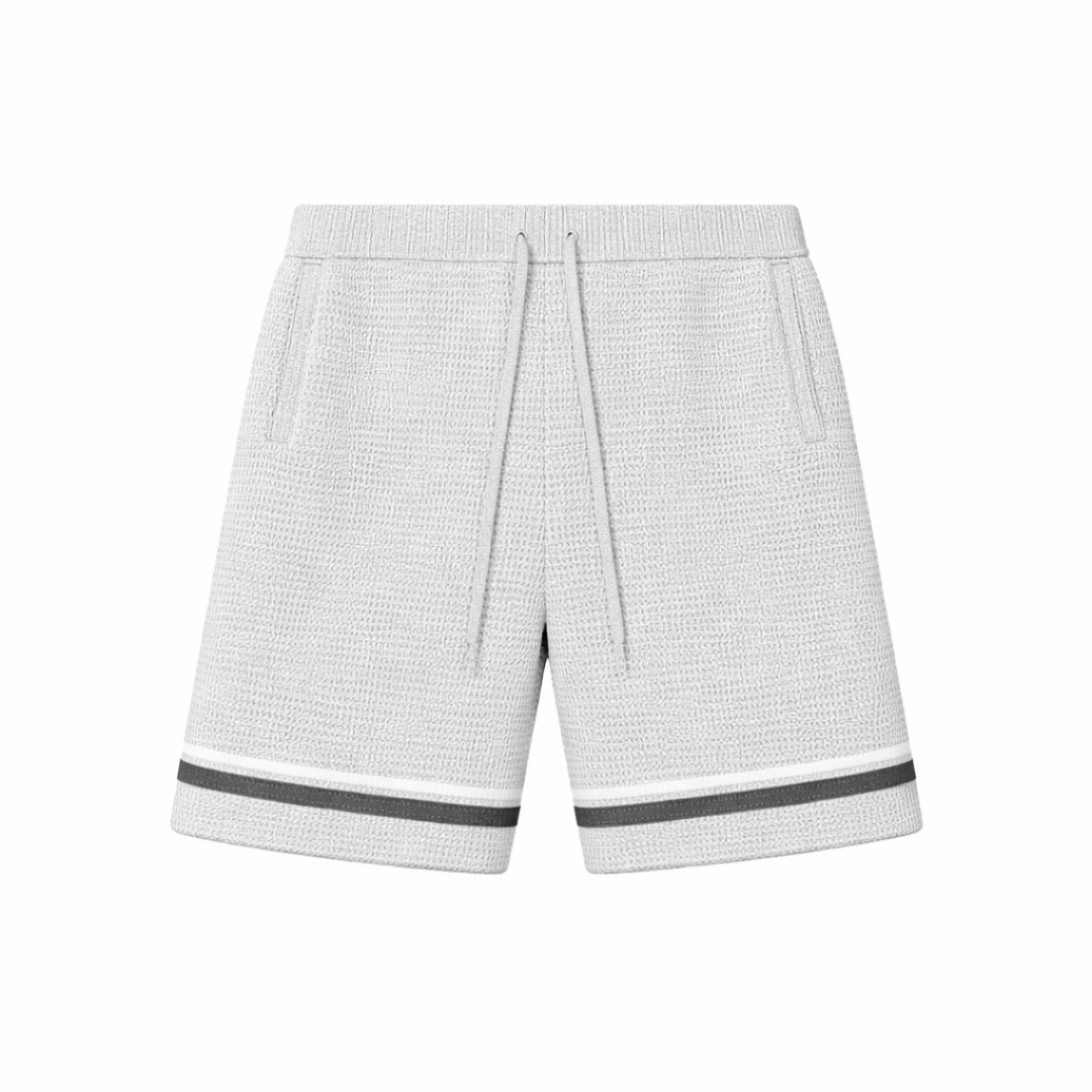 the crochet-knit stripe shorts - grey no sauce