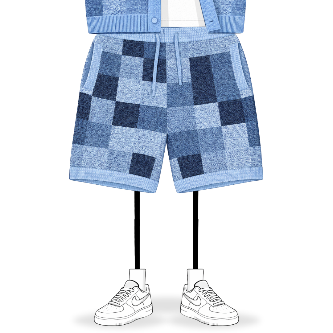 the crochet-knit checkered shorts - blue No Sauce