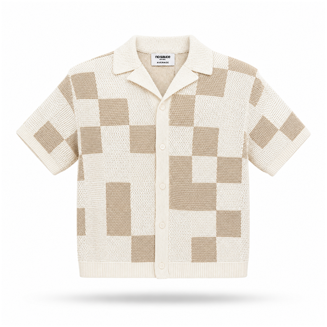the crochet-knit checkered shirt - crème no sauce