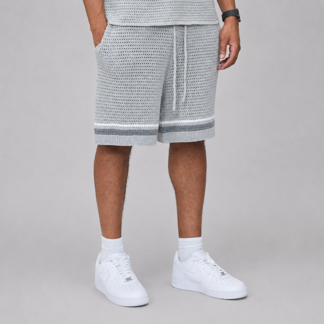 the crochet-knit striped shorts - grey no sauce