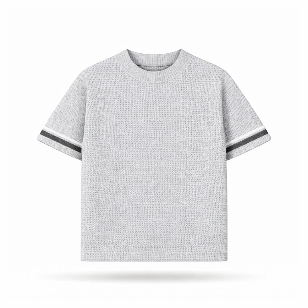 the crochet-knit striped tee - grey no sauce