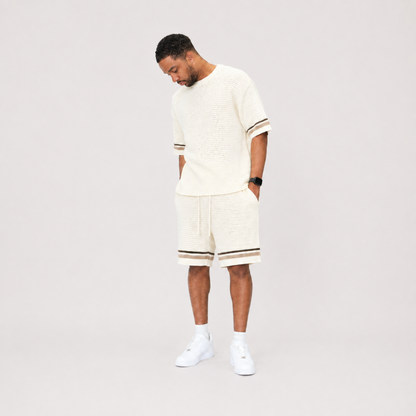 the crochet-knit striped tee - crème no sauce