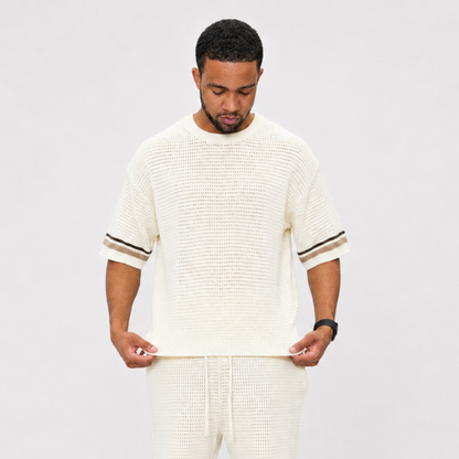 the crochet-knit striped tee - crème no sauce