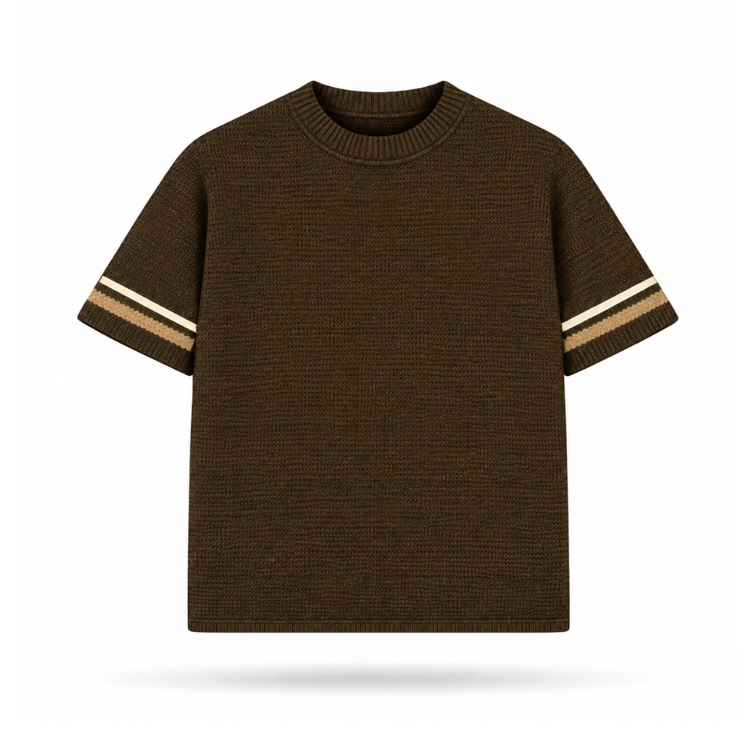 the crochet-knit striped tee - brown no sauce