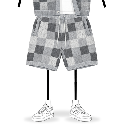 the crochet-knit checkered shorts - grey no sauce