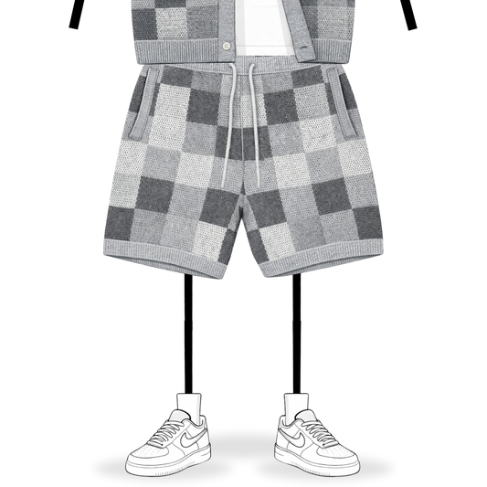the crochet-knit checkered shorts - grey no sauce