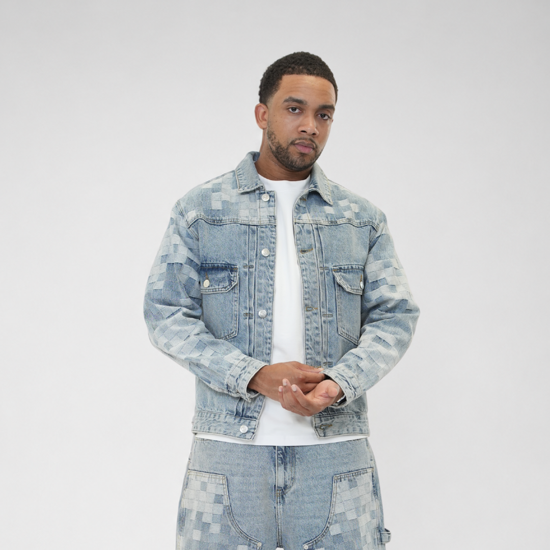 the checkered denim jacket - light blue No Sauce