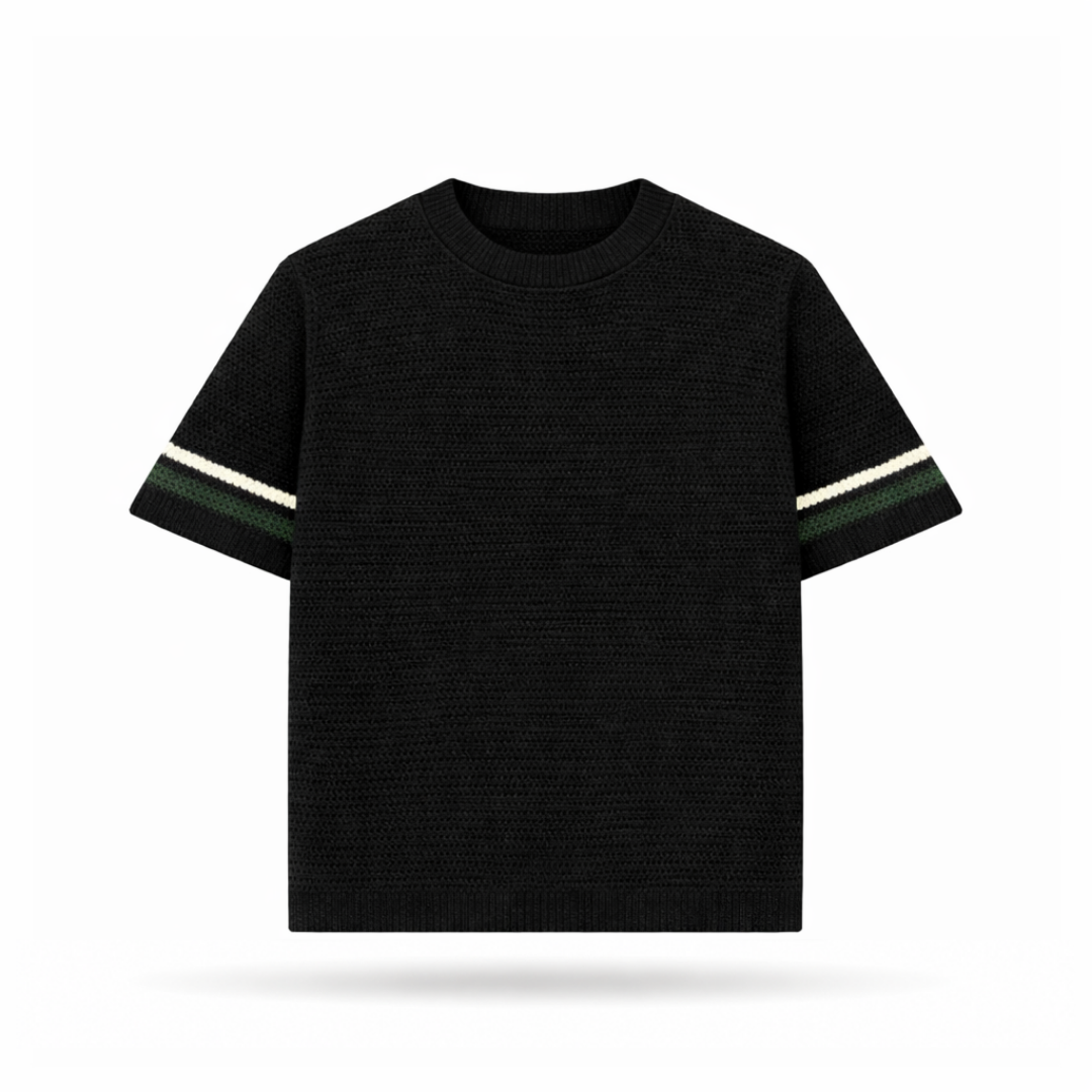the crochet-knit striped tee - black no sauce