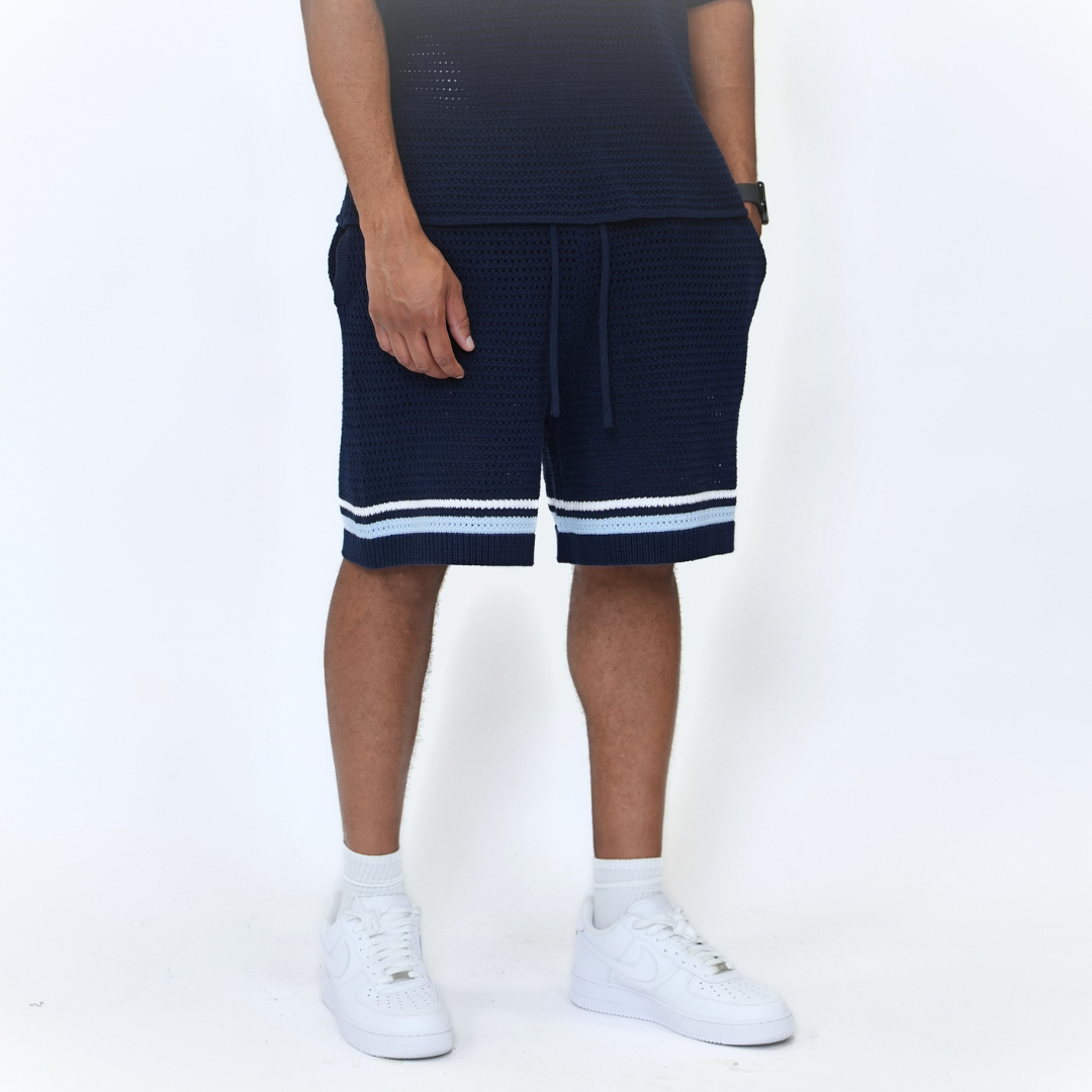the crochet-knit striped shorts - navy No Sauce
