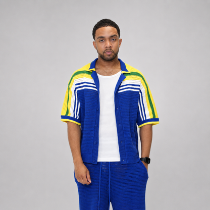 the crochet-knit striped shirt - brasilia blue no sauce