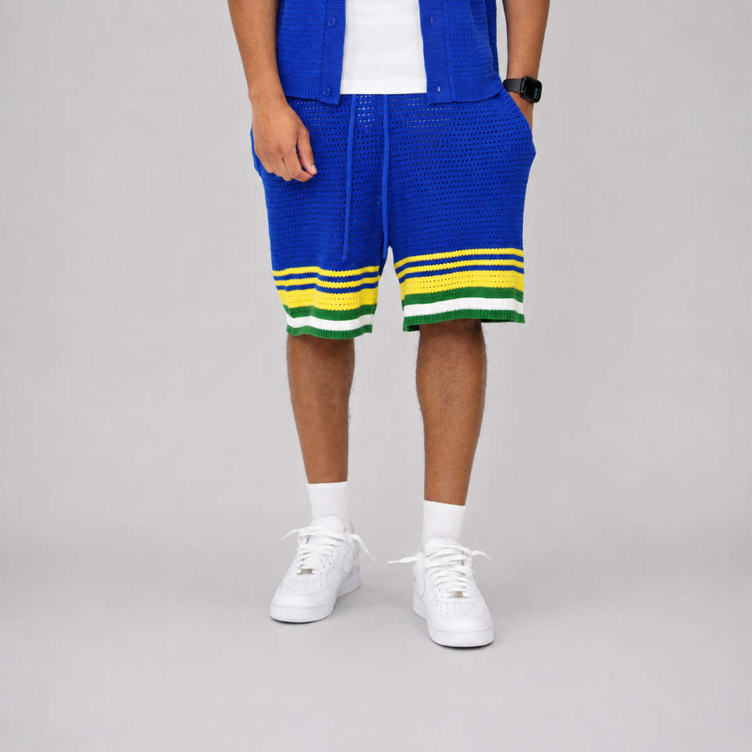the crochet-knit striped shirt - brasilia blue no sauce