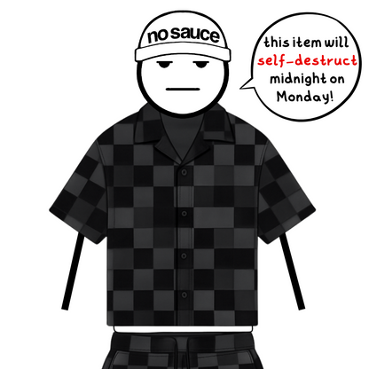 the crochet-knit checkered shirt - black