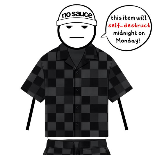 the crochet-knit checkered shirt - black