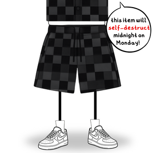 the crochet-knit checkered shorts - black