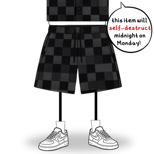 the crochet-knit checkered shorts - black