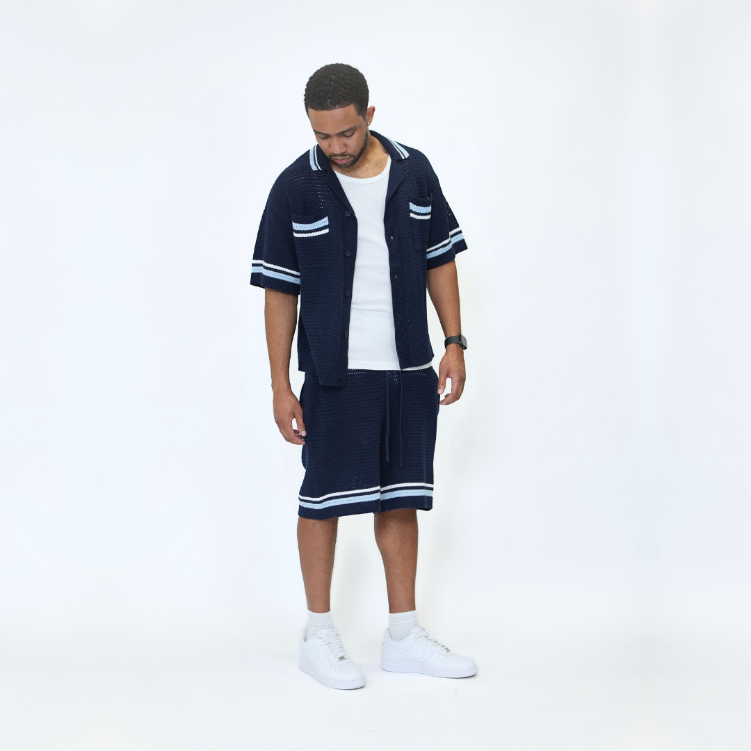 the crochet-knit striped shirt - navy No Sauce